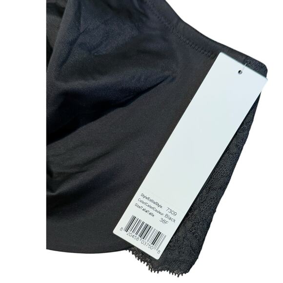 Dominique Lena Bra Women 36 F Soft Sexy Lace Minimizer Back Smoothing Black Lace - Picture 4 of 8